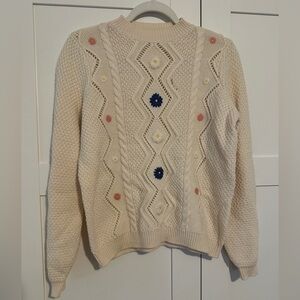 Sezane Cream Sweater with Floral Details